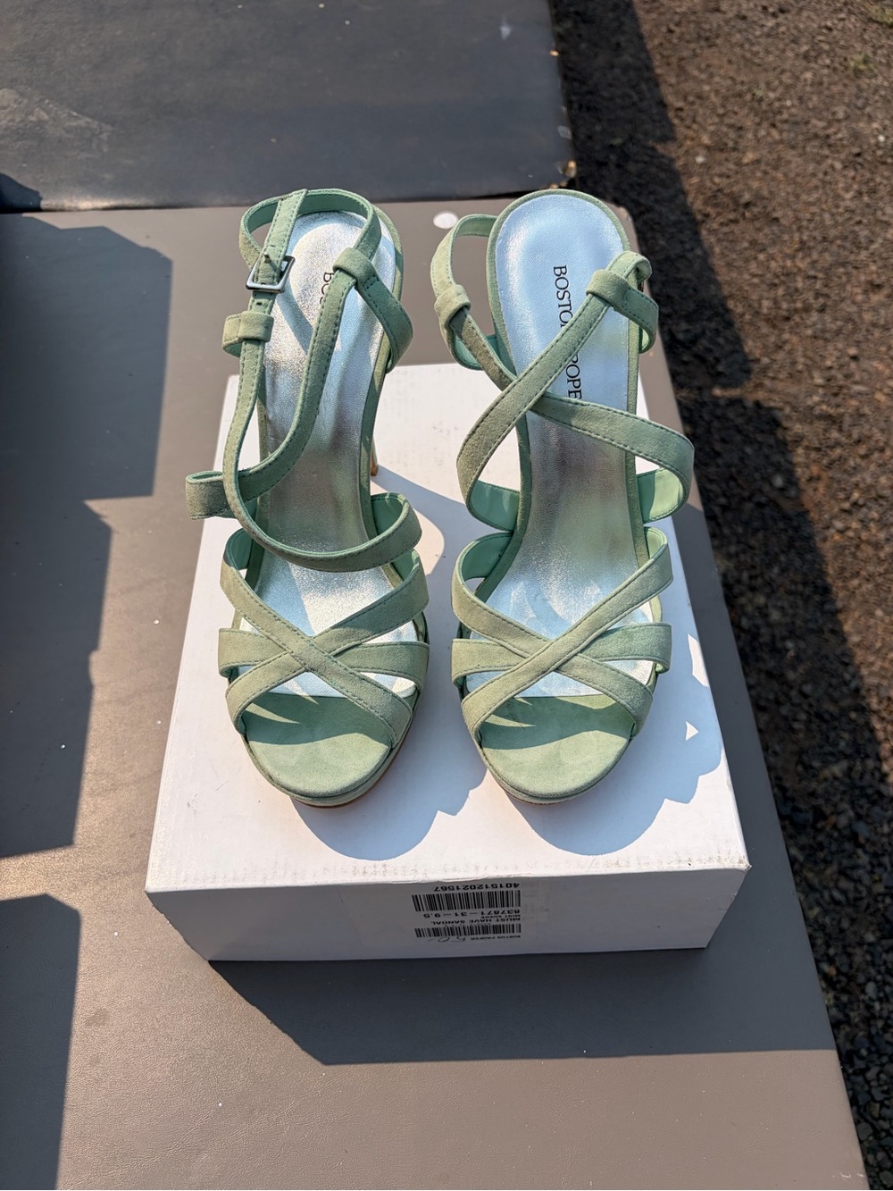 Boston Proper Mint Green Strappy Block Heel Sandals